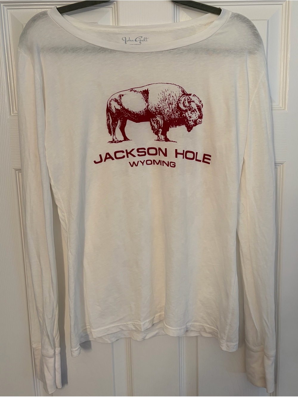 Brandy Melville John Galt Jackson Hole Wyoming Long Sleeve Graphic Tee White